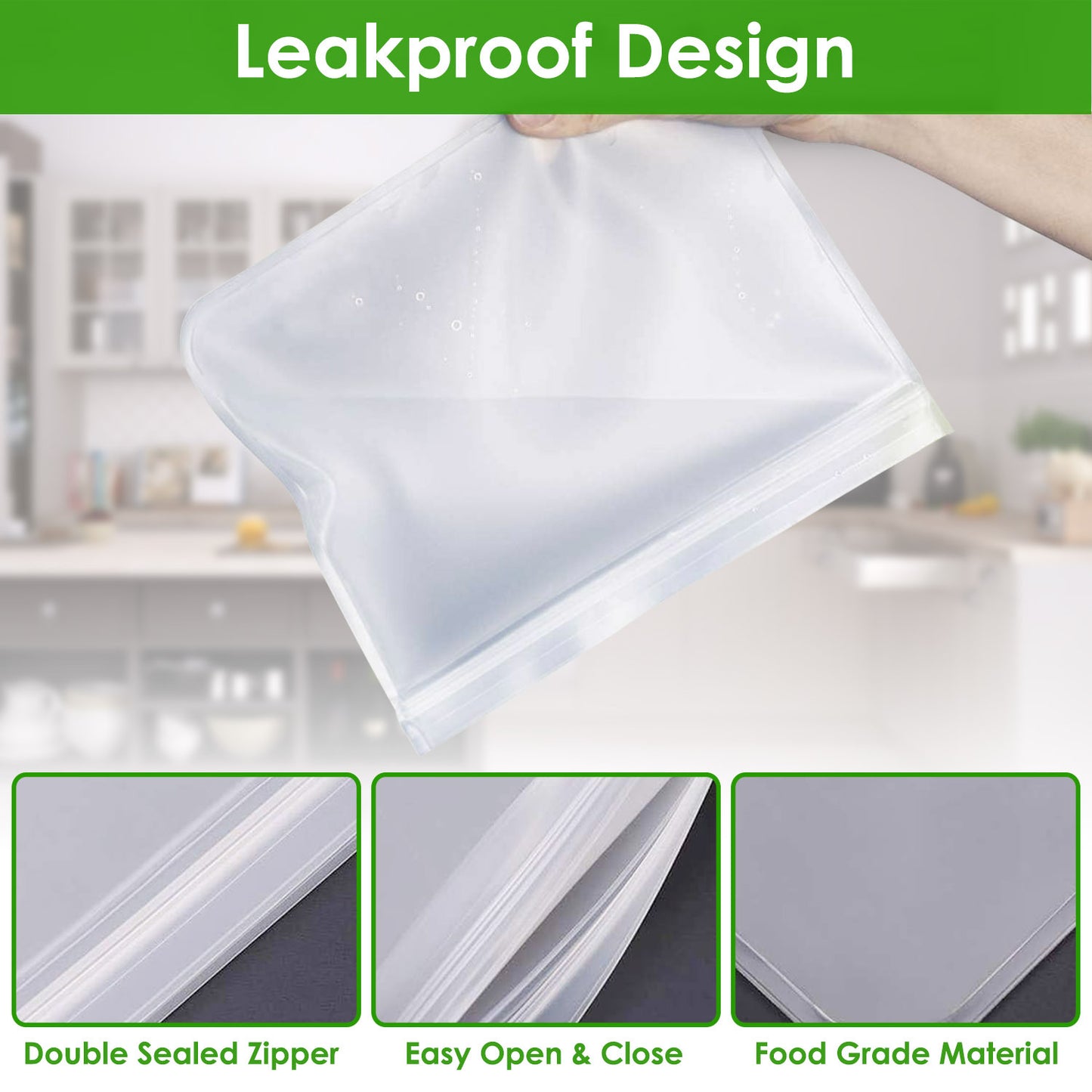 US Local 20Pcs Reusable Food Storage Bags 5 Sandwich Snack Gallon Quart Bag Leakproof BPA Free Food Container Freezer Safe Lunch Bag