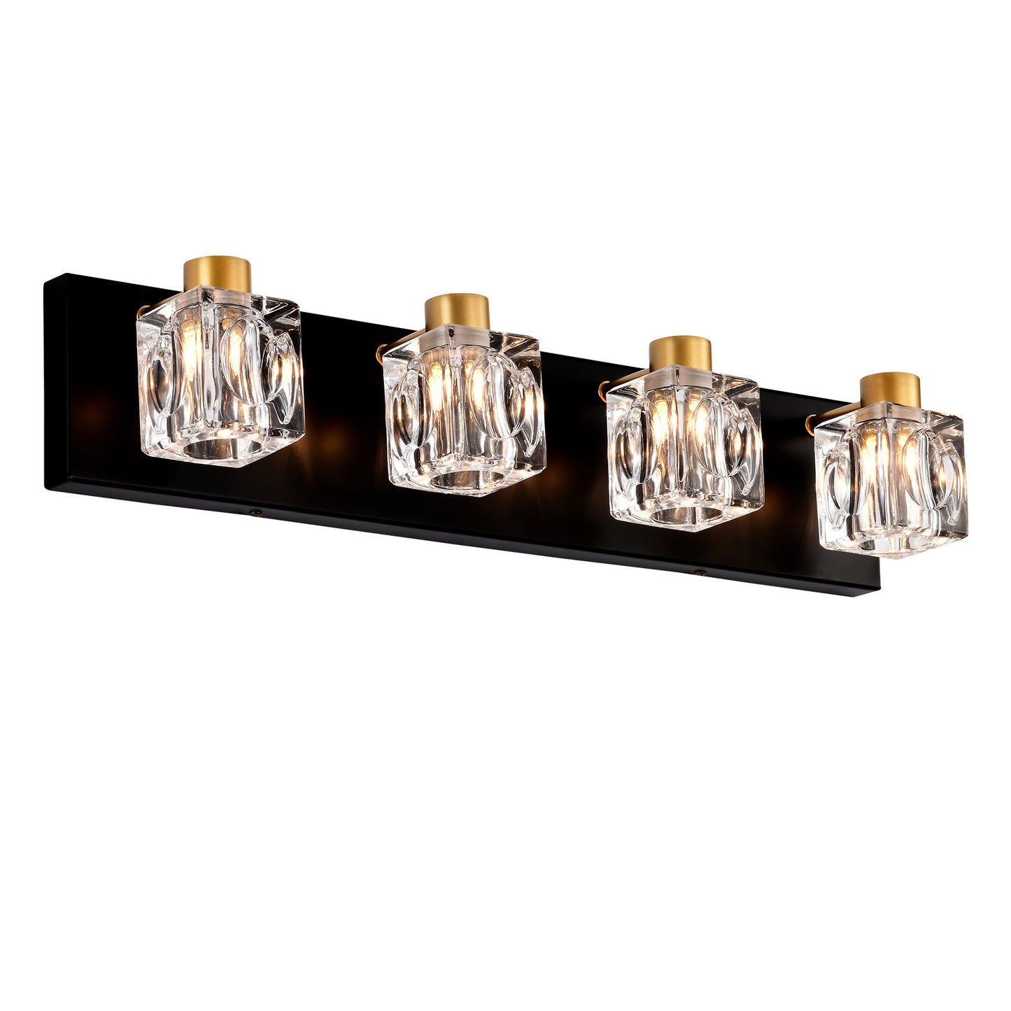 US Local 4-Light Matte Black Gold Bathroom Light Fixtures, Modern Vanity Lights With Crystal Glass Shade, Vintage Light Fixture Bathroom Over Mirror Wall Lights For Kitchen Dinning Room Bedroom Hallway