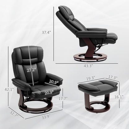 US Local Swivel Recliner With Ottoman, PU Leather Reclining Chair With Footrest, For Living Room, Bedroom, Black