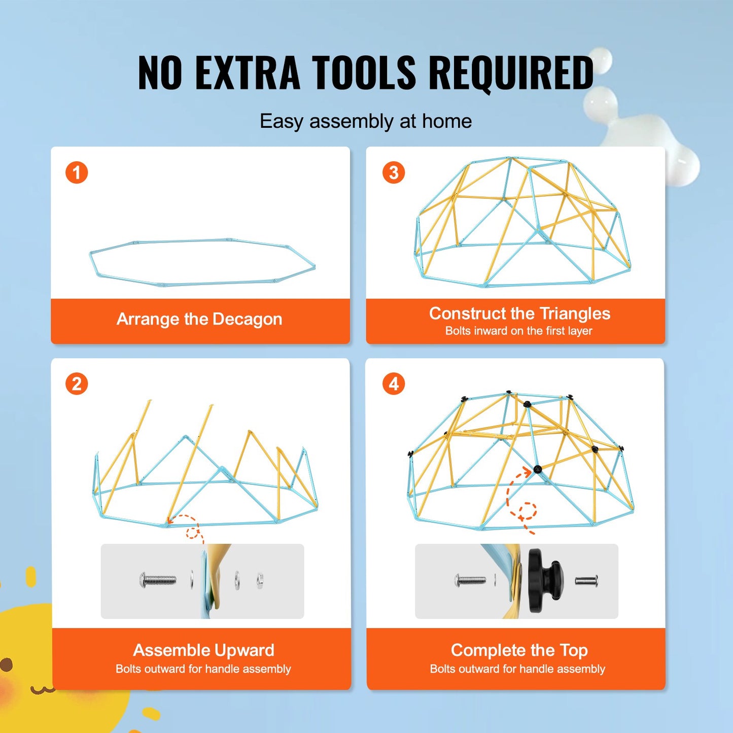 US Local Climbing Dome, For Kids 3 To 9 Years Old, 8FT Geometric Dome Climber With Slide,Jungle Gym Supports 600LBS And Easy Assembly, With Climbing Grip, Outdoor And Indoor Play Equipment For Kids
