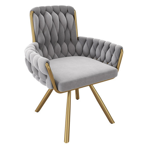 UK Local Velvet Dining Chair, Armchair, Single Luxurious Living Room And Bedroom Swivel Chair, Leisure Swivel Chair With Four Metal Support Legs, Gray