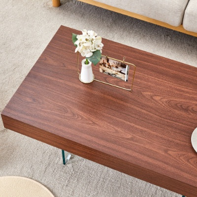 US Local Walnut Colored MDF Coffee Table - 39.3x21.6 With Tempered Glass Legs.Density Board Sticker,Reinforced Glass Legs.Walnut Colored Texture Sticker.