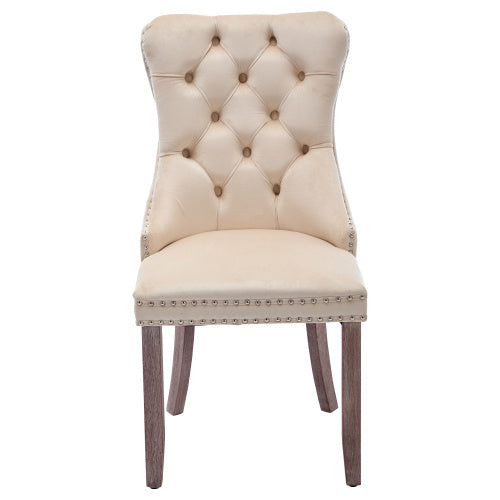 UK Local Modern Set Of 2 Upholstered Velvet Dining Chairs, Button Tufted Kitchen Lounge Chairs With Brushed Wood Legs, Riveted Trim And Knocker Ring, For Dining Room Living Room