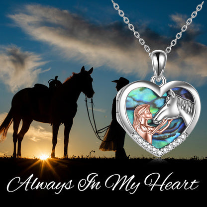 US Local Horse Heart with Girls Pendant Necklace Gifts for Her