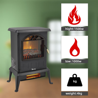 US Local 1500w Vertical Fireplace Machinery Fake Firewood Single Color 2 Quartz Tubes Black