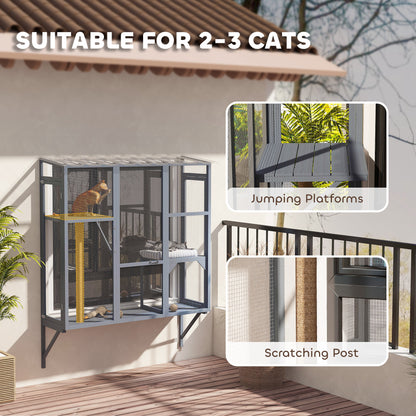 US Local Catio Outdoor, Window Catio For 2-3 Large Indoor Cats W 2 Jumping Platforms, Scratching Post, For Playing, Napping