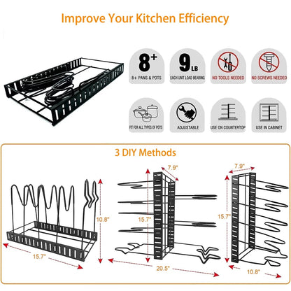 US Local Pot Organizer Rack 8 Tiers Pots And Pans Organizer, Pot Lid Organizer For Kitchen Cabinet Cookware Organizers And Storage,Upgraded