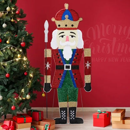 Lighted Nutcracker Christmas Yard Decorations, Pre-lit 2D Nutcracker Soldier With 162 LED Warm White Lights And Stakes For Xmas Outdoor Holiday Indoor Decor Lighted Holiday Displays