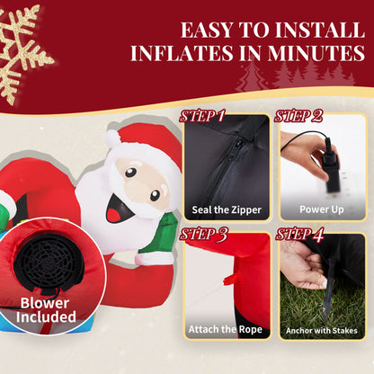 US Local 7FT Lighted Christmas Inflatable Decoration, Inflatable Santa Lying On Floor, Funny Blow Up Yard Decorations With Built-in LED Lights For Holiday Party Front Yard Lawn Garden Decor