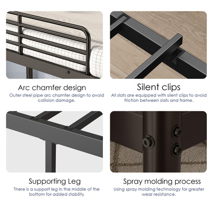 US Local Loft Bunk Bed Twin Over Twin Size With Ladder And Guardrail,Heavy Duty Metal Slats Support No Box Spring Needed Small Space Saving Furniture For Bedroom Dorm,Black