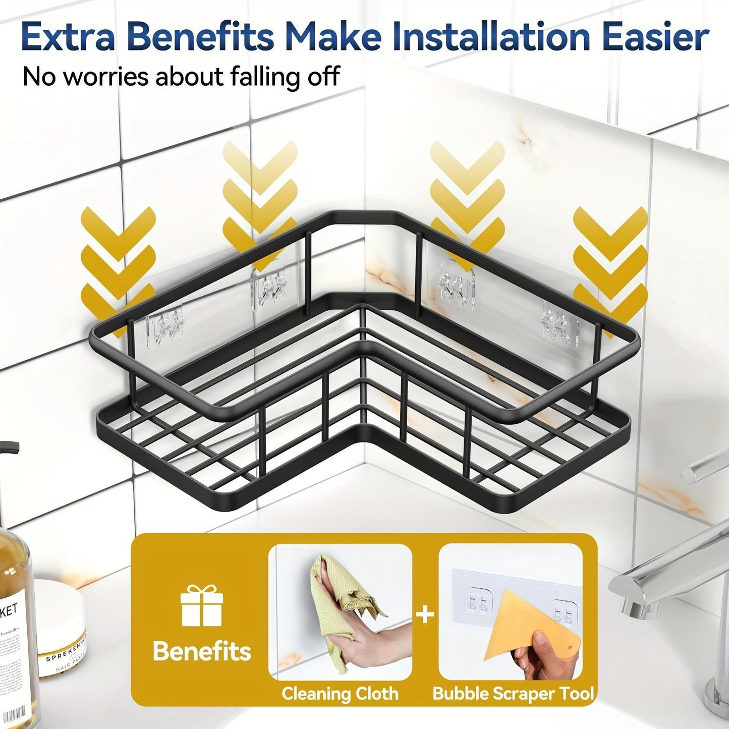 Corner Shower Storage Rack Rust-proof Punch-Free Shower Storage Rack With Soap Holder And Removable Hooks