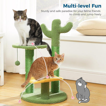 US Local 26 Inch Cactus Cat Tree With Bird's Eye View Flower Perch, Soft Cactus Top And Hanging Ball, Compact Vertical Structure For Indoor Cats