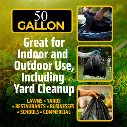 US Local 1.9MIL Thick 50 Gallon Black Garbage Bags 100 Pieces, No Delivery On Weekends