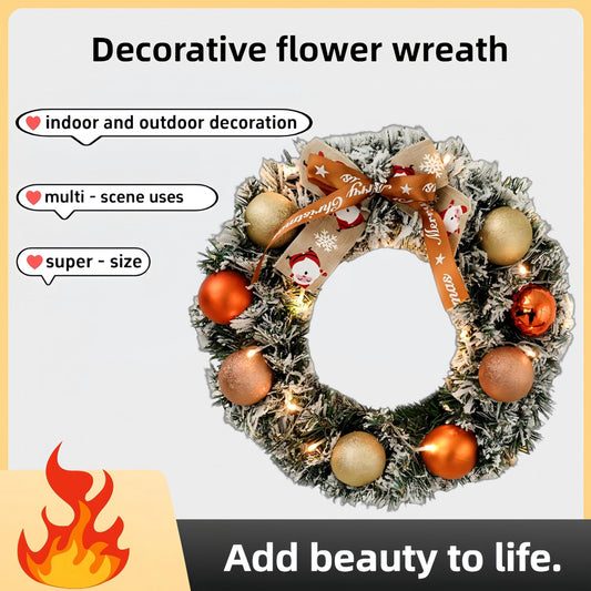 60cm Christmas Wreath With Glitter Balls & LED Lights - Festive Holiday Decor