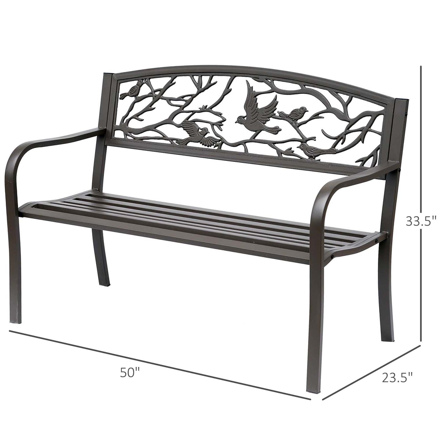 US Local Brown Metal Garden Bench 50 Patio Seating With Backrest & Armrests