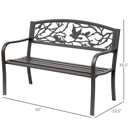 US Local Brown Metal Garden Bench 50 Patio Seating With Backrest & Armrests
