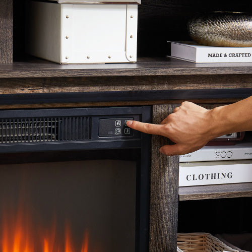 US Local Modern Entertainment Console TV Stand With 23  Fireplace Insert, Multipurpose Sliding Door TV Cabinet Large Storage Space, 58.11  W  15.79  D  32.36  H Antique Brown