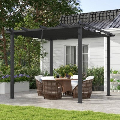 UK Local Outsunny 3 X 3m Aluminium Pergola, With Retractable Roof - Dark Grey