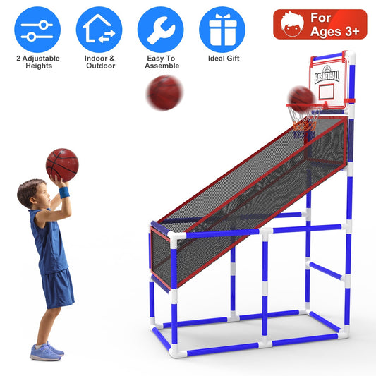US Local 1Set Kids Basketball Game Set With 2 Balls Adjustable Height Basketball Hoop Arcade Game Indoor Outdoor Toys For Boys Girls Aged 3 To 12