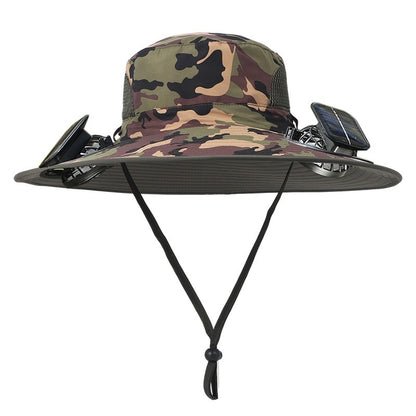 Outdoor Wide Brim Sun Hat With Solar Fan Wide Brim Solar Fan Outdoor Fishing Hat Solar USB Charging Solar Powered Hat Adjustable