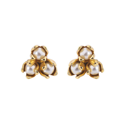 Stainless Steel Earrings Temperament Colorfast Plating 18K Dold Pearl