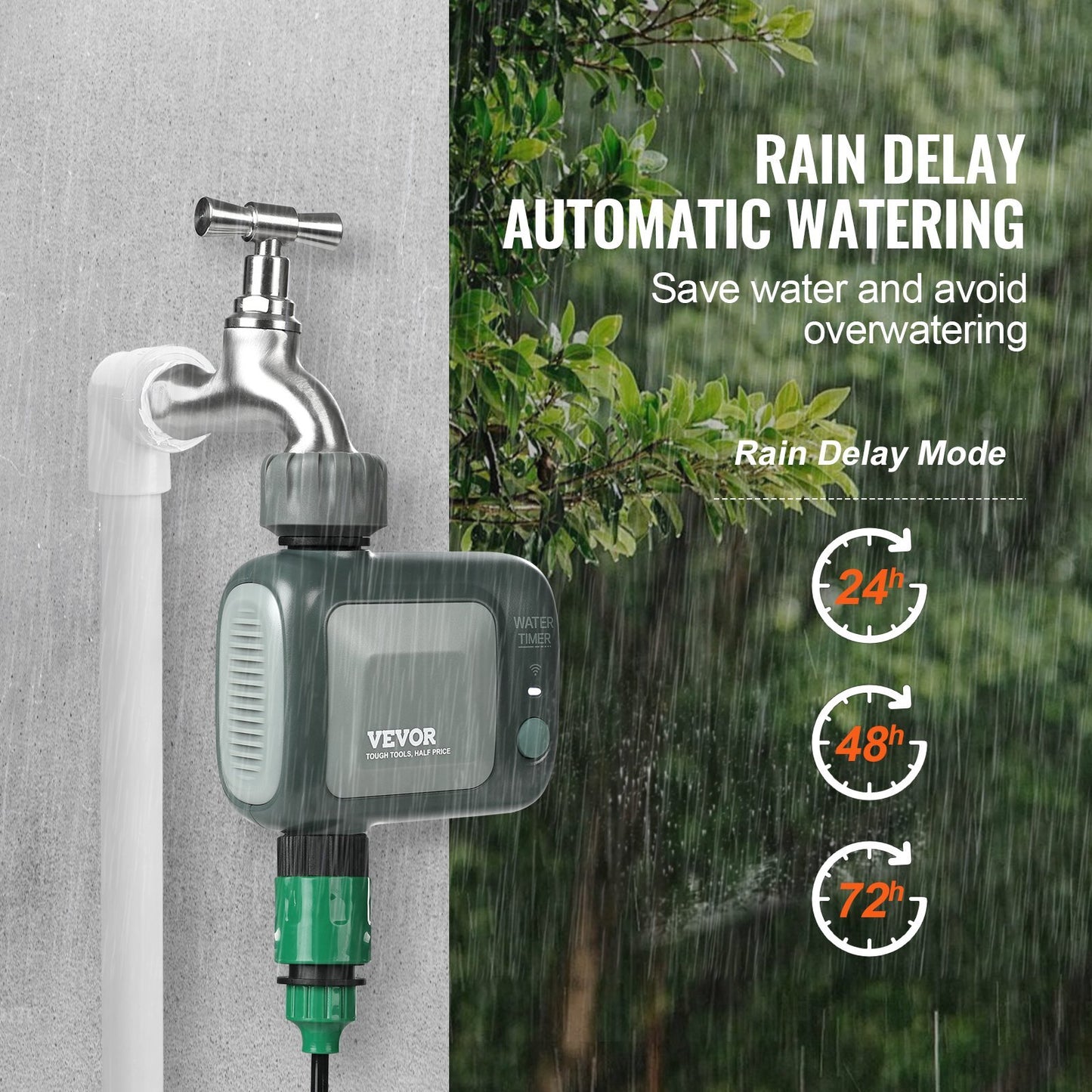 US Local VEVOR WiFi Sprinkler Timer, Single Outlet, Smart Hose Faucet Water Timer With Brass Inlet, APP Control Via 2.4Ghz WiFi Or Bluetooth, Voice Control With Alexa Google Assistant, IPX6 For Yard Watering