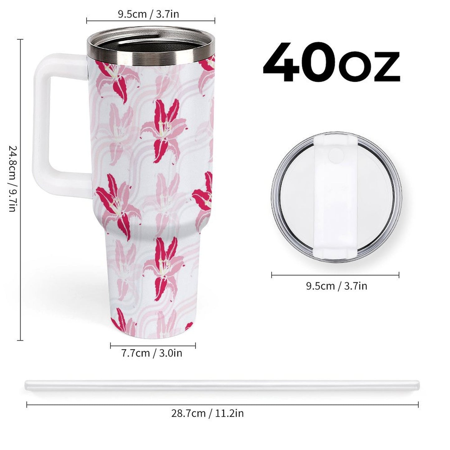PHDT00366 POD US Local Tumbler 40 oz Large Capacity Car Cup Flower, Contrast, Pink