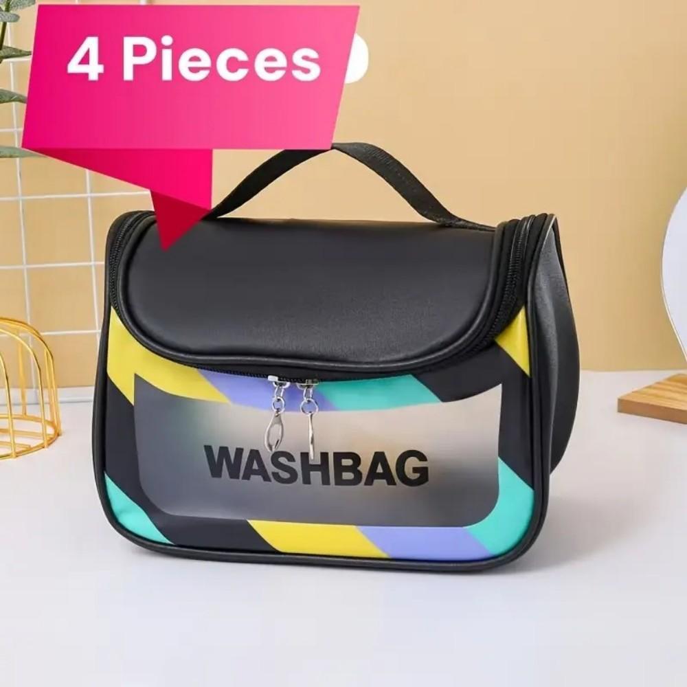 US Local Upgraded Black Simple Bathroom Essential Toiletry Bag Four-piece Set