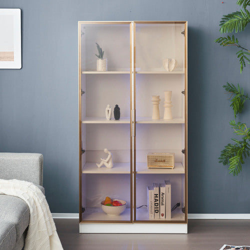 UK Local LED Display Cabinet, Clear Display Case For Figures, Storage Shelves With Tempered Glass Door, Storage Cabinet Floor Standing Transparent Showcase 160x80x40 Cm White