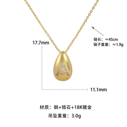 Glossy Water Drop 26 English Letter Pendant Copper-plated Gold Simple Pendant Female