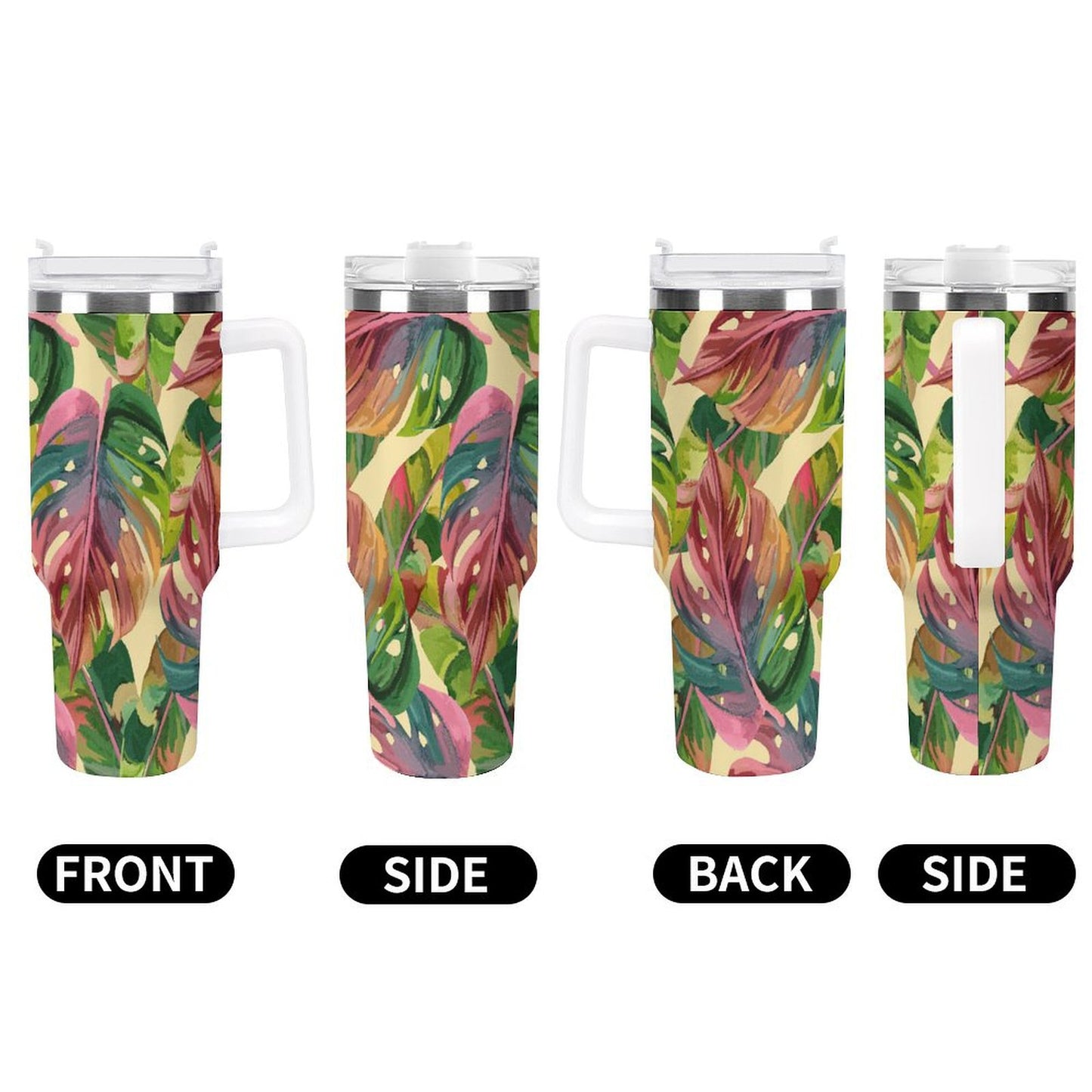 PHDT00140 POD US Local Tumbler 40 oz Large Capacity Car Cup Monstera Pink Green