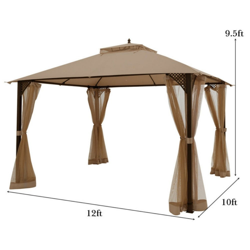 US Local 12 X 10 Feet Outdoor Double Top Patio Gazebo With Netting