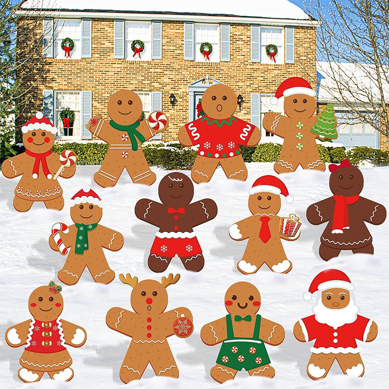 US Local 12 Pcs Christmas Gingerbread Man Yard Sign Waterproof Outdoor Xmas Gingerbread Lawn Signs Yard Decoration For Holiday Lawn Yard Patio Walkway Pathway Decor