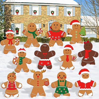 US Local 12 Pcs Christmas Gingerbread Man Yard Sign Waterproof Outdoor Xmas Gingerbread Lawn Signs Yard Decoration For Holiday Lawn Yard Patio Walkway Pathway Decor