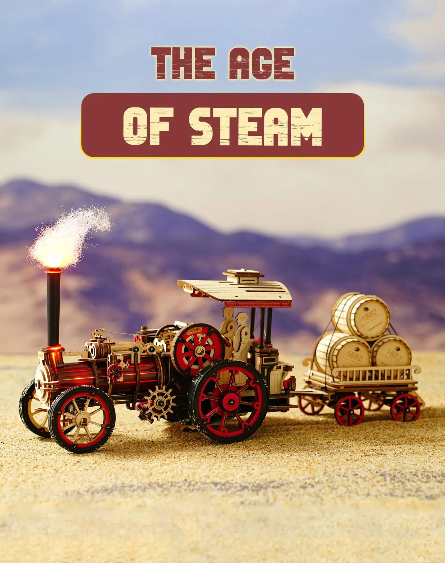 US Local ROKR 3D Wooden Puzzle Car Model Steam Engine Mechanical Teens Kids Birthday Gift