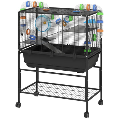 US Local 3 Tier Hamster Cage, Rolling Rat Cage With Deep Tray, Storage Shelf, Big Exercise Wheel, Hut, Tube System