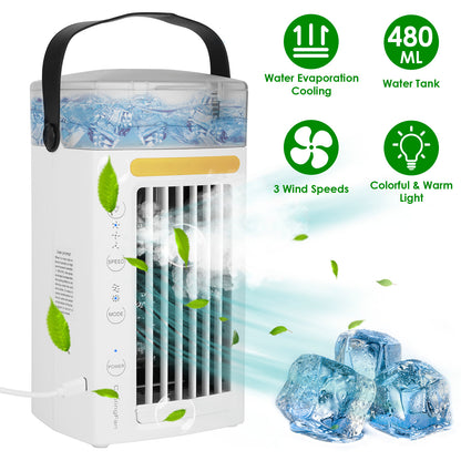 US Local 4 In 1 Portable Air Conditioner Fan Evaporative Air Cooler Water Mist Cooling Fan For Desktop 3 Speeds Nightlight