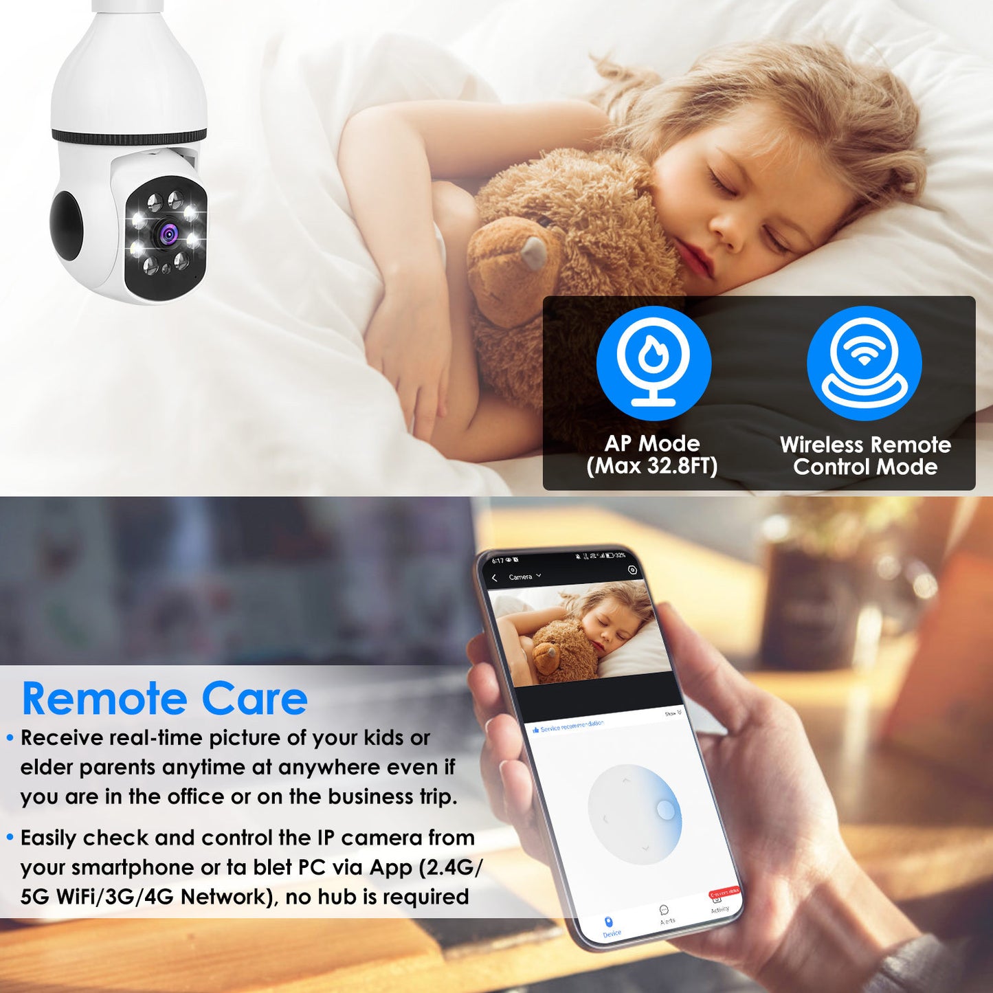 US Local 1 Pc E27 WiFi Bulb Camera 1080P FHD WiFi IP Pan Tilt Security Surveillance Camera With Two-Way Audio Full Color Night Vision Flood Light Motion Tracking Siren Function APP Control