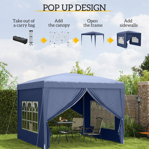 UK Local Outsunny 3 X 3m Pop Up Gazebo, Water And UV Resistant Party Tent Camping Canopy Marquee With Carry Bag, Blue