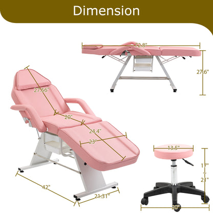 US Local Massage Salon Tattoo Chair With Two Trays Esthetician Bed With Hydraulic Stool,Multi-Purpose 3-Section Facial Bed Table, Adjustable Beauty Barber Spa Beauty Equipment