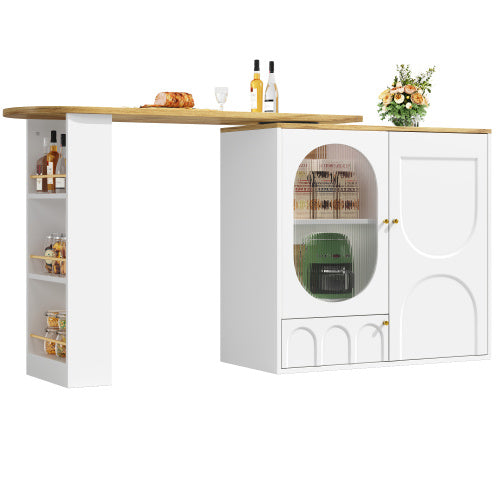 UK Local 360  Rotating Bar Table Body 138 X 39 X 105 Cm, Coffee Bar Furniture, Rotating Dining Table With Storage Space, Kitchen Island, Two Doors With Shelves, Sideboard, Buffet, White