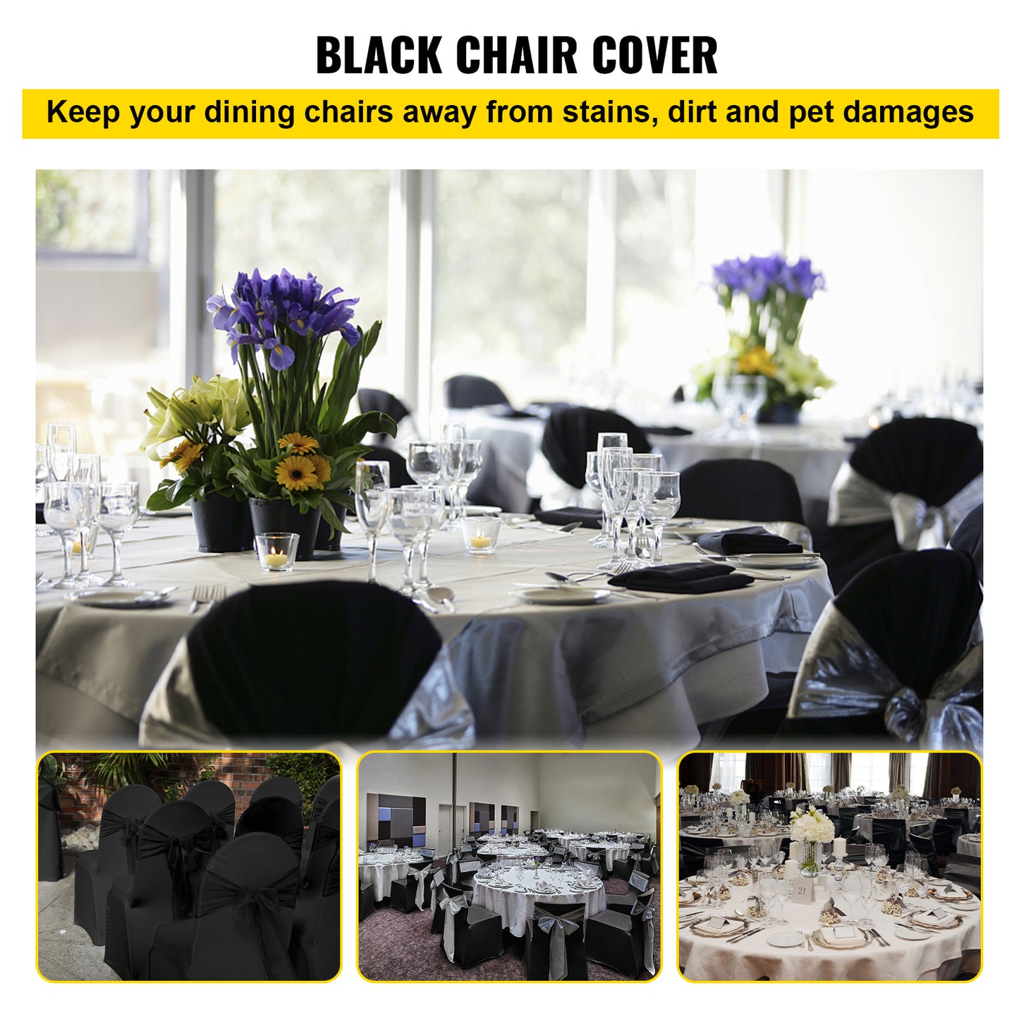 US Local VEVOR Stretch Spandex Folding Chair Covers, Universal Fitted Arched Front Cover, Removable Washable Protective Slipcovers, For Wedding, Holiday, Banquet, Party, Celebration, Dining