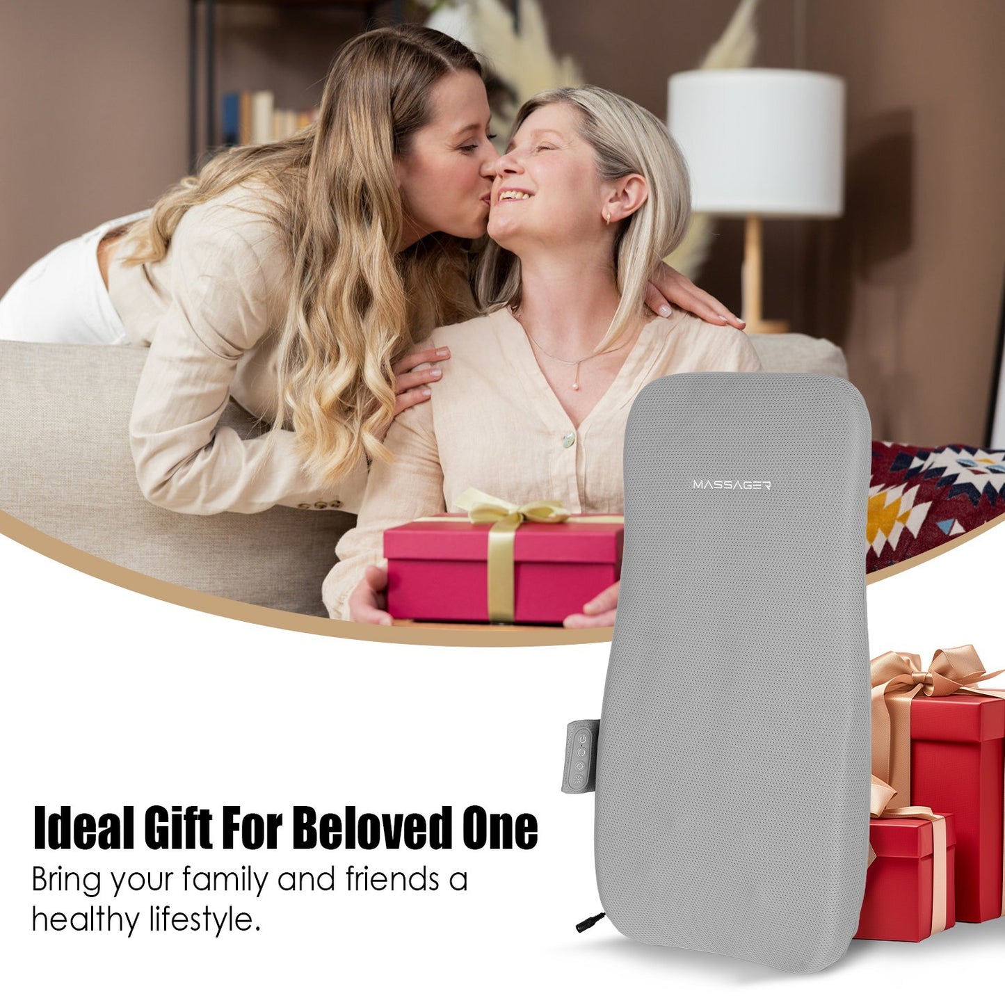 US Local 1 Set Full Back Massager With Rolling Kneading Nodes Soothing Heating 3D Deep Tissue Shiatsu Chair Massage Pad For Lumbar Upper Lower Back Gift For Women Men