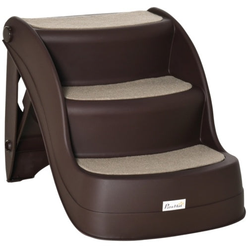 UK Local PawHut Foldable Pet Stairs Portable Dog Steps 3-Step Design With Non-slip Mats For High Beds, Sofas, 49 X 38 X 38 Cm, Brown