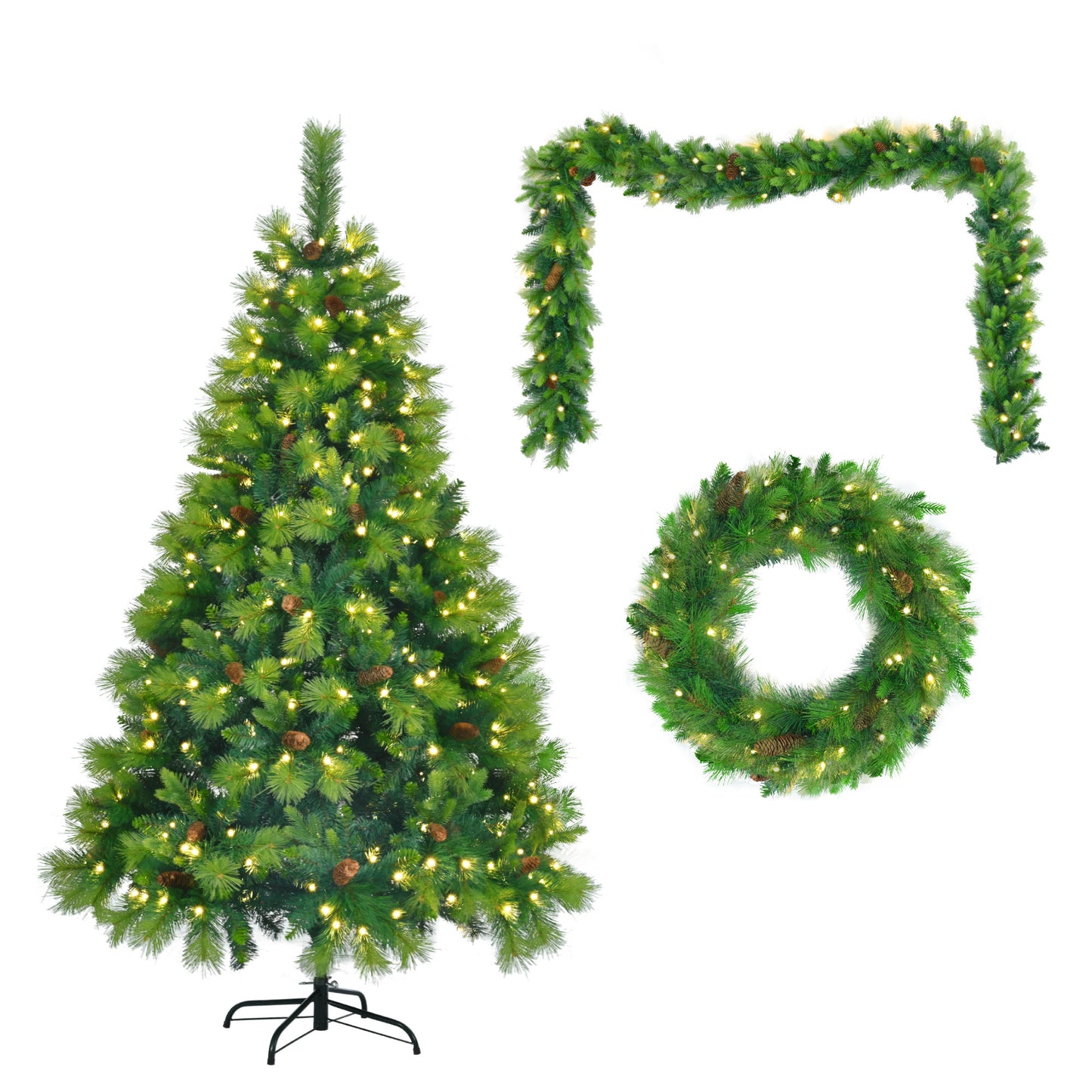 US Local 6 Ft Long Grass Green Christmas Tree, Big Branch Pine Tree, Pre-Installed Lighting Set With Tree & Garland & Garland, Artificial Christmas With Pine Cone, Articulated Christmas Tree For Holiday Part