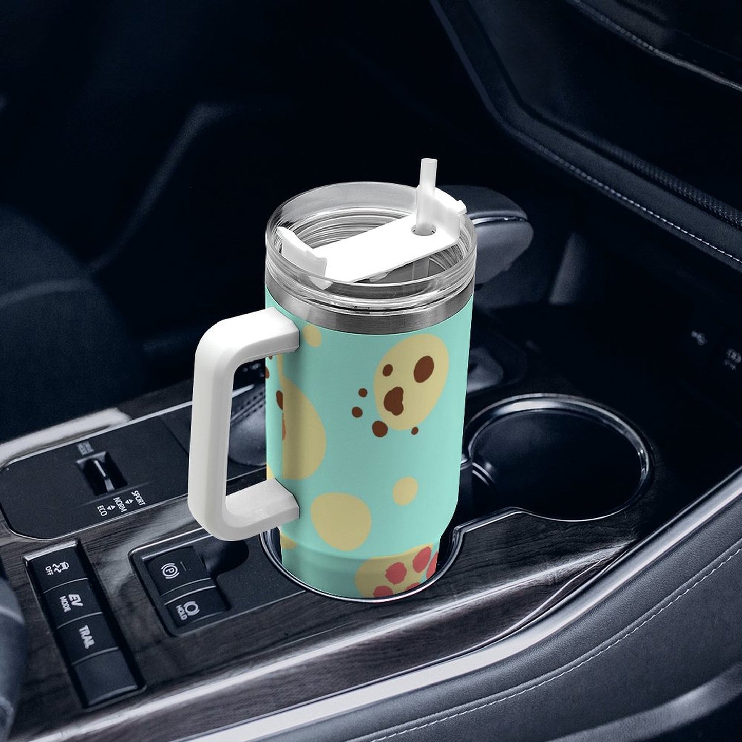 PHDT00209 POD US Local Tumbler 40 oz Large Capacity Car Cup Cat footprint cyan yellow polka Dot