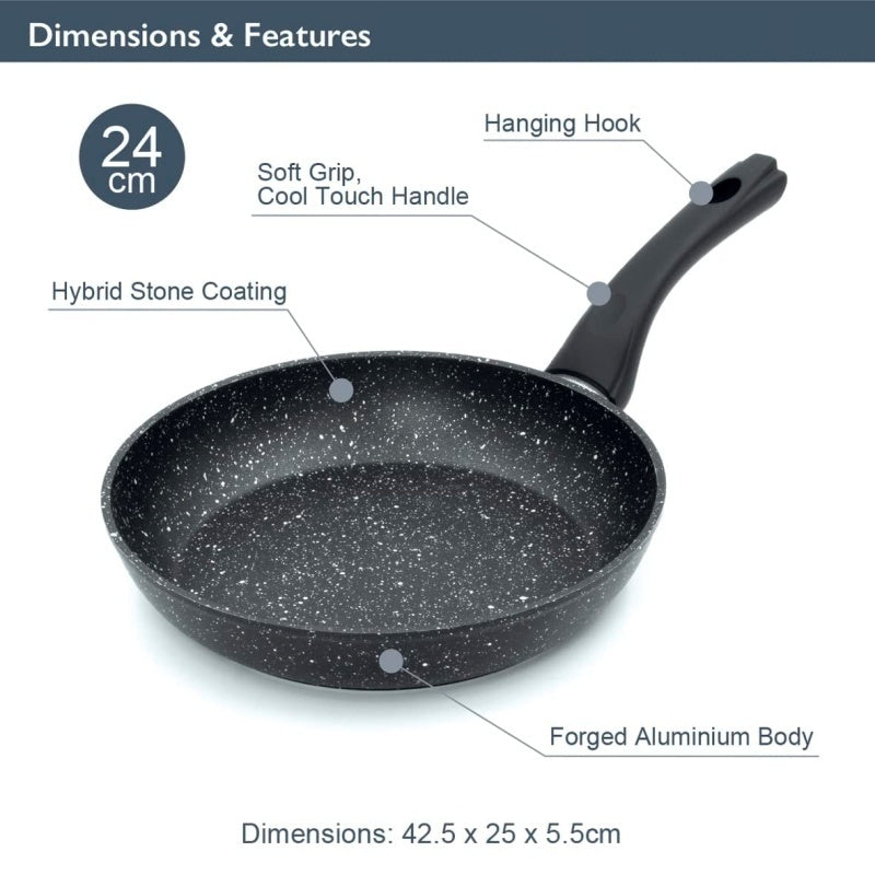 UK Local Non Stick Black Frying Pan Ceramic PTFE Coated For Gas Electric Induction