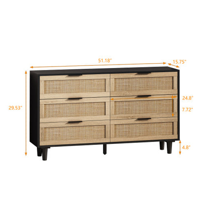 US Local Drawers Rattan Storage Cabinet Rattan Drawer,for Bedroom,Living Room,Black