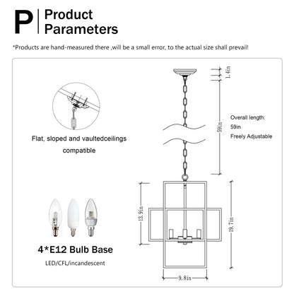 US Local 4-Light Metal Lantern Tiered Pendant Hanging Light Fixtures, Industrial Farmhouse Adjustable Height Chandeliers For Dining Room Hallway Foyer Entryway--Matte Black & Gold
