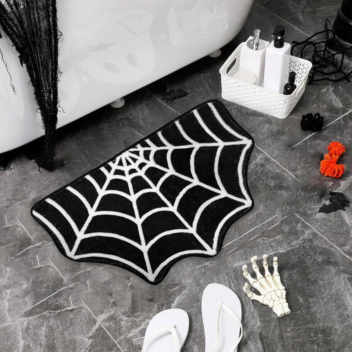 US Local Spider Web Bath Mat 19.7 X 31.5 In Large Spider Web Rugs For Bedroom Gothic Home Decor Witchy Horror Goth Room Rugs Machine Washable Non-Slip Area Rugs For Front Door Kitchen